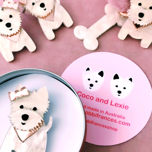 Westie Brooch Pink Scarf and Bow