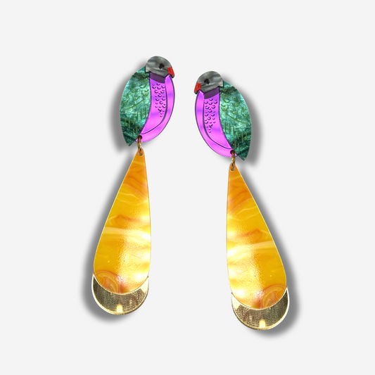 Wompoo Dove - Bold Statement Earrings – Black, Ivory & Tortoiseshell Drops