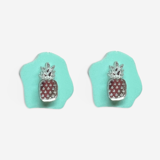 Silver Palm Pineapple Stone Studs