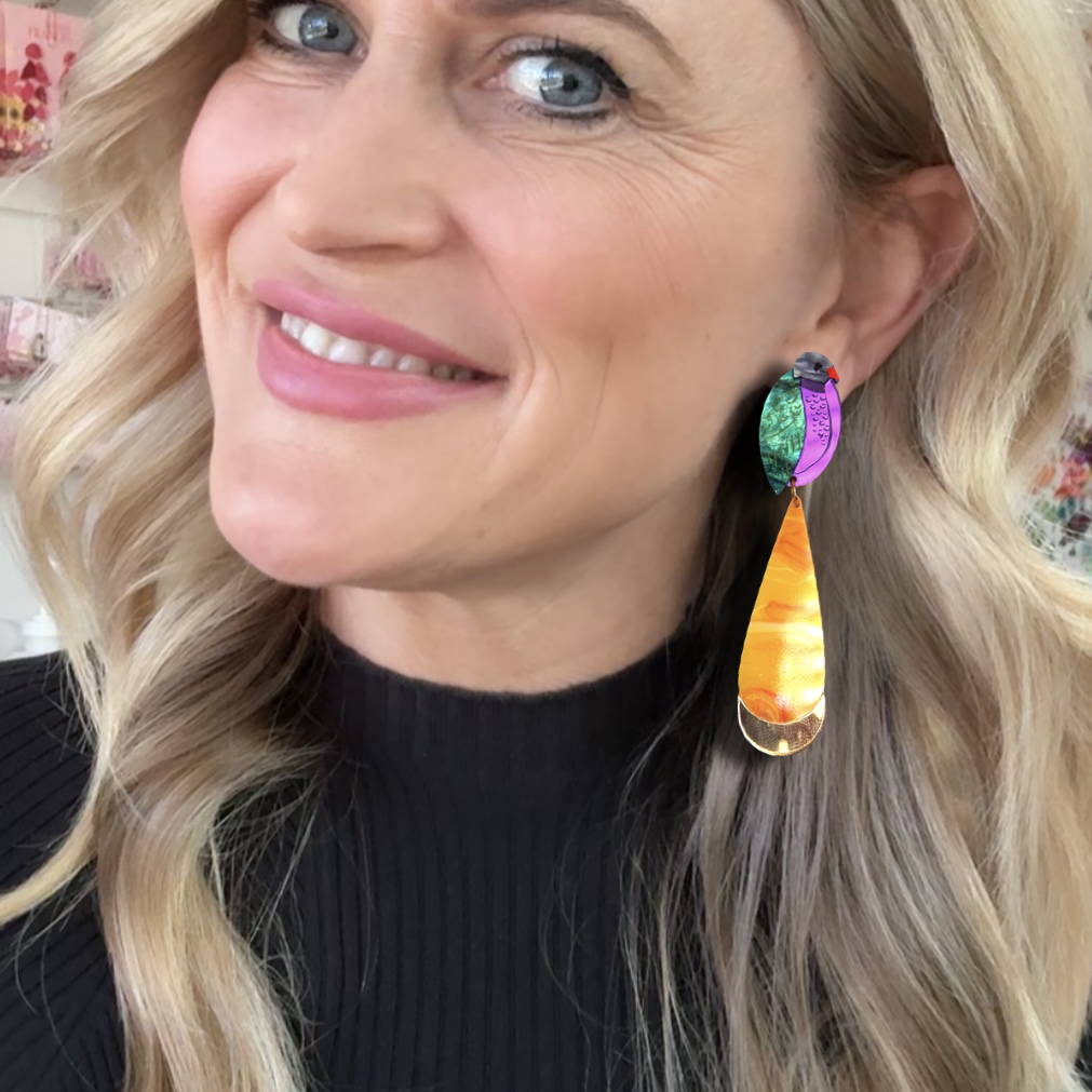 Wompoo Dove - Bold Statement Earrings – Black, Ivory & Tortoiseshell Drops
