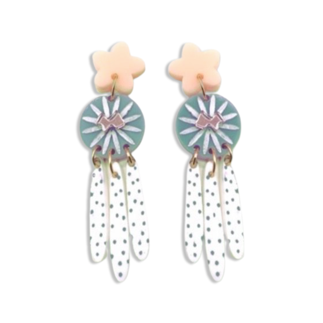 Sundial Dangles in Sage and Nude