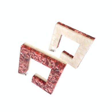 POMEGRANATE GLITTER AND WHITE PEARL Squoops our Square Reversible Hoops